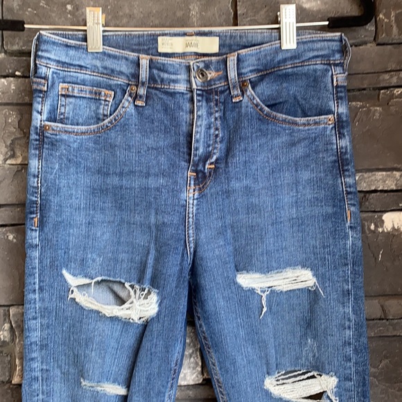 WOMENS TOPSHOP MOTO JAMIE DARK DENIM WITH MULTIPLE RIPS SIZE:28 - Picture 2 of 3